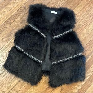 New Directions Faux Fur/Leather Vest Warm Black Fluffy Size Large